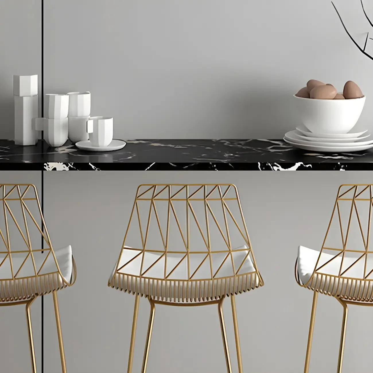 Black Rectangle Marble Tall Bar Table Gold Base Image - 7