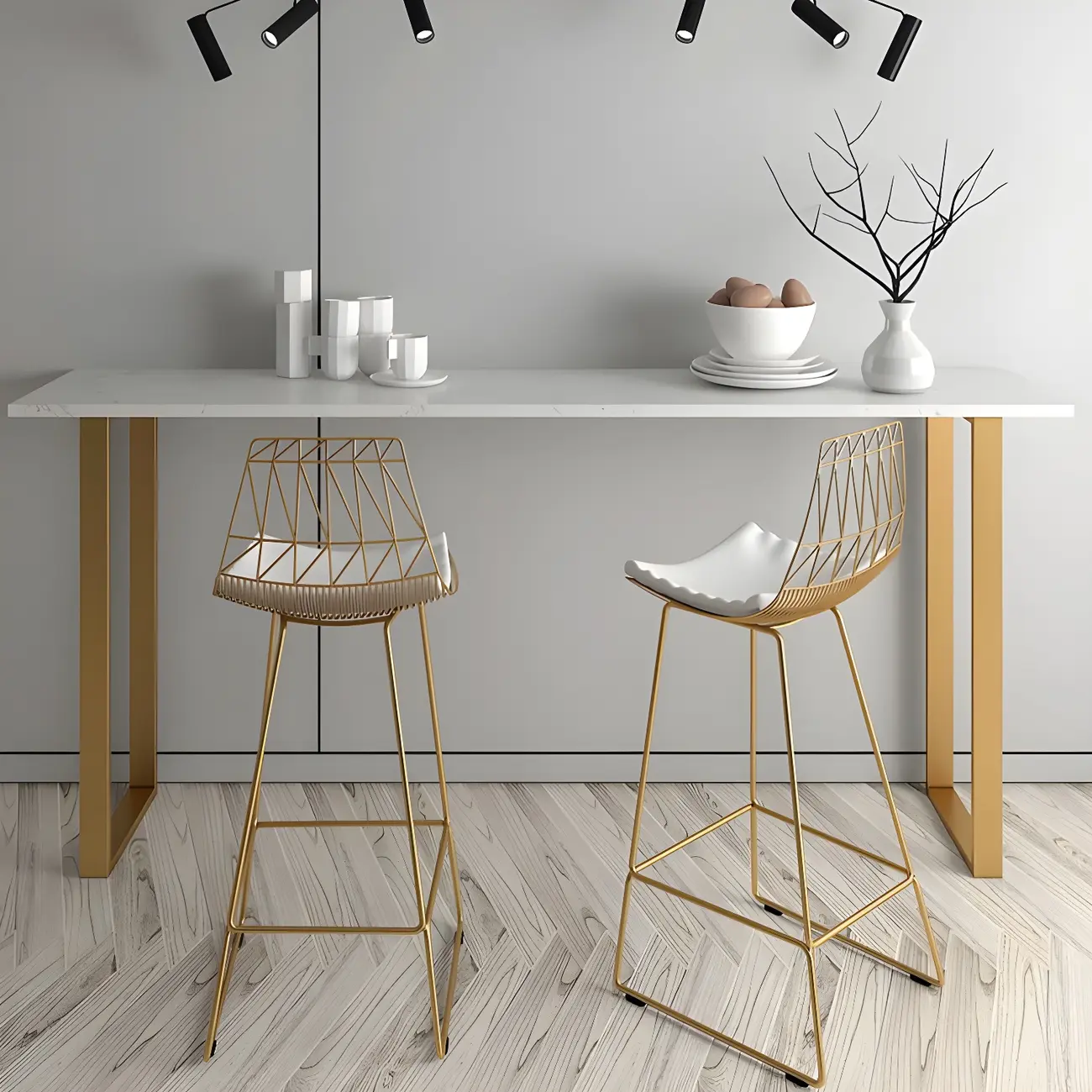 Black Rectangle Marble Tall Bar Table Gold Base Image - 11 | homeyfad