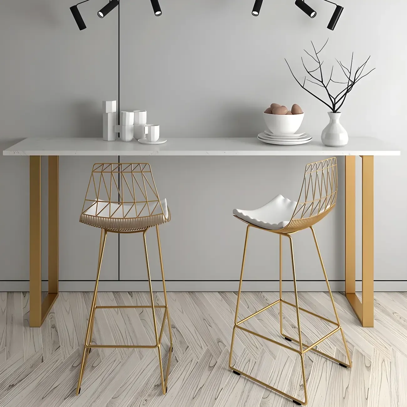 Black Rectangle Marble Tall Bar Table Gold Base Image - 11