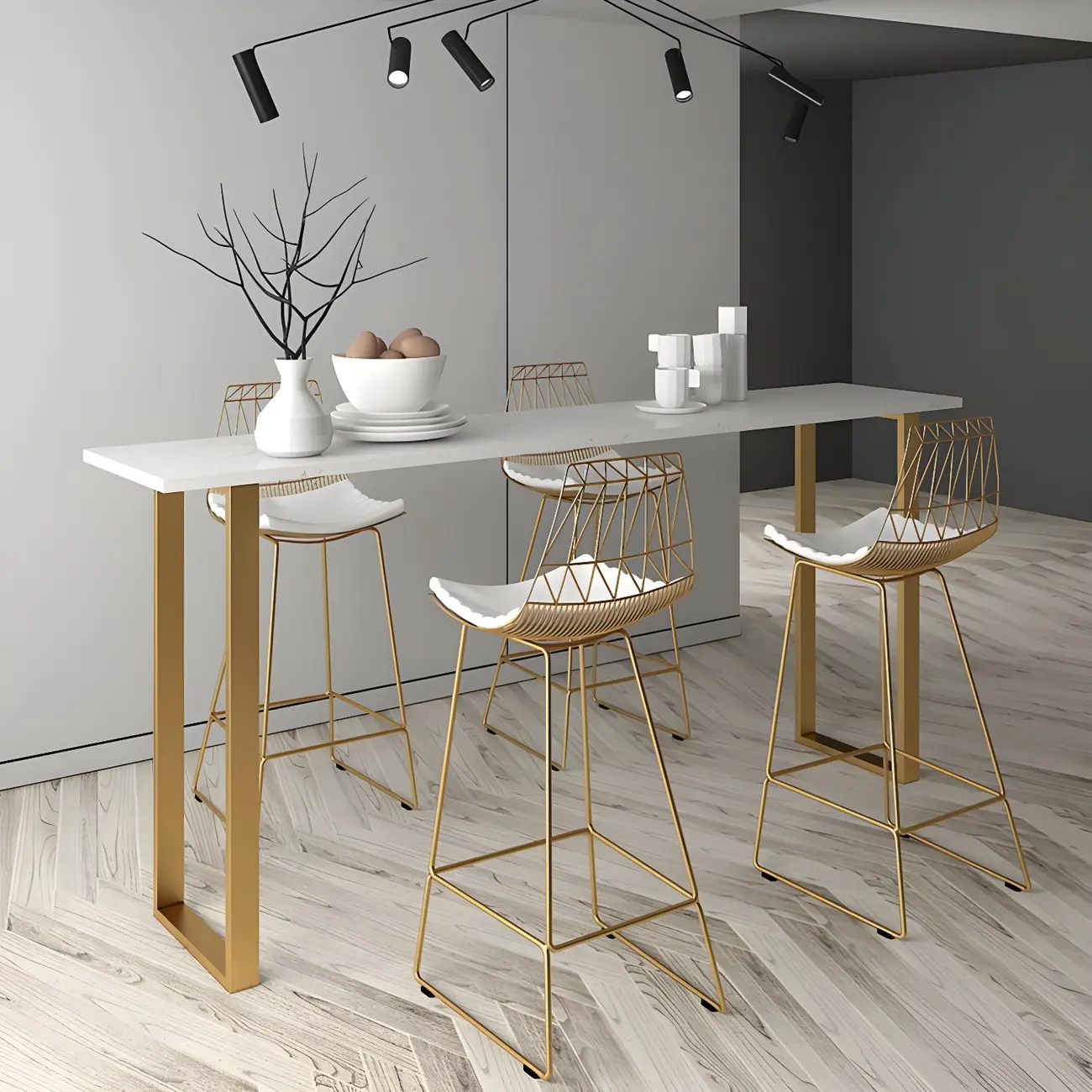 Black Rectangle Marble Tall Bar Table Gold Base Image - 13 | homeyfad