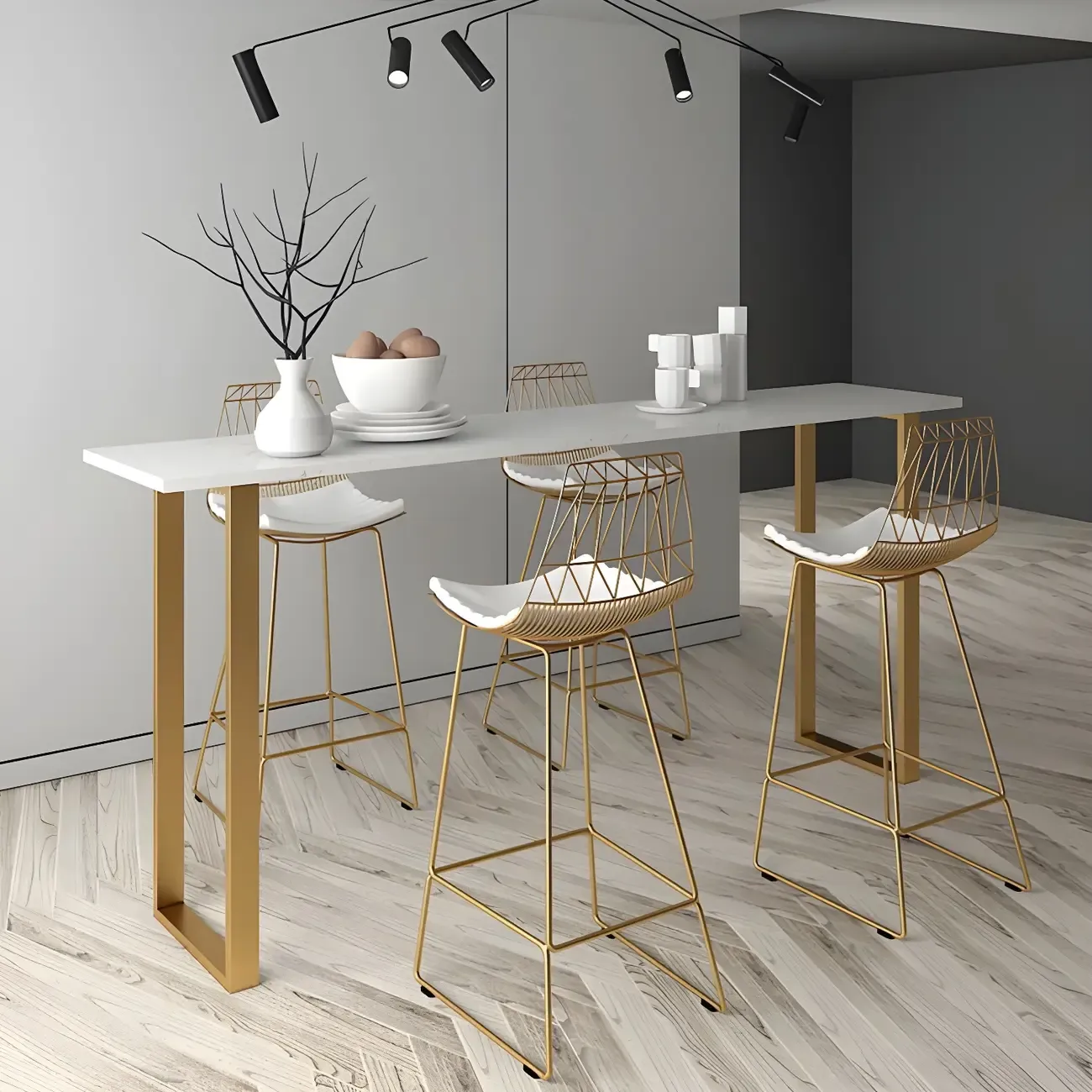 Black Rectangle Marble Tall Bar Table Gold Base Image - 13