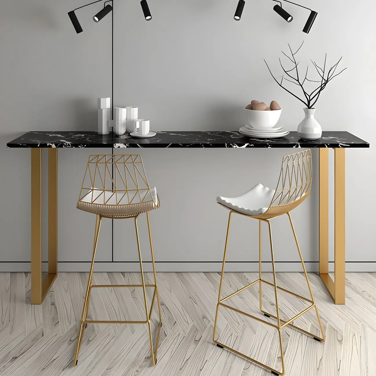 Black Rectangle Marble Tall Bar Table Gold Base Image - 14 | homeyfad