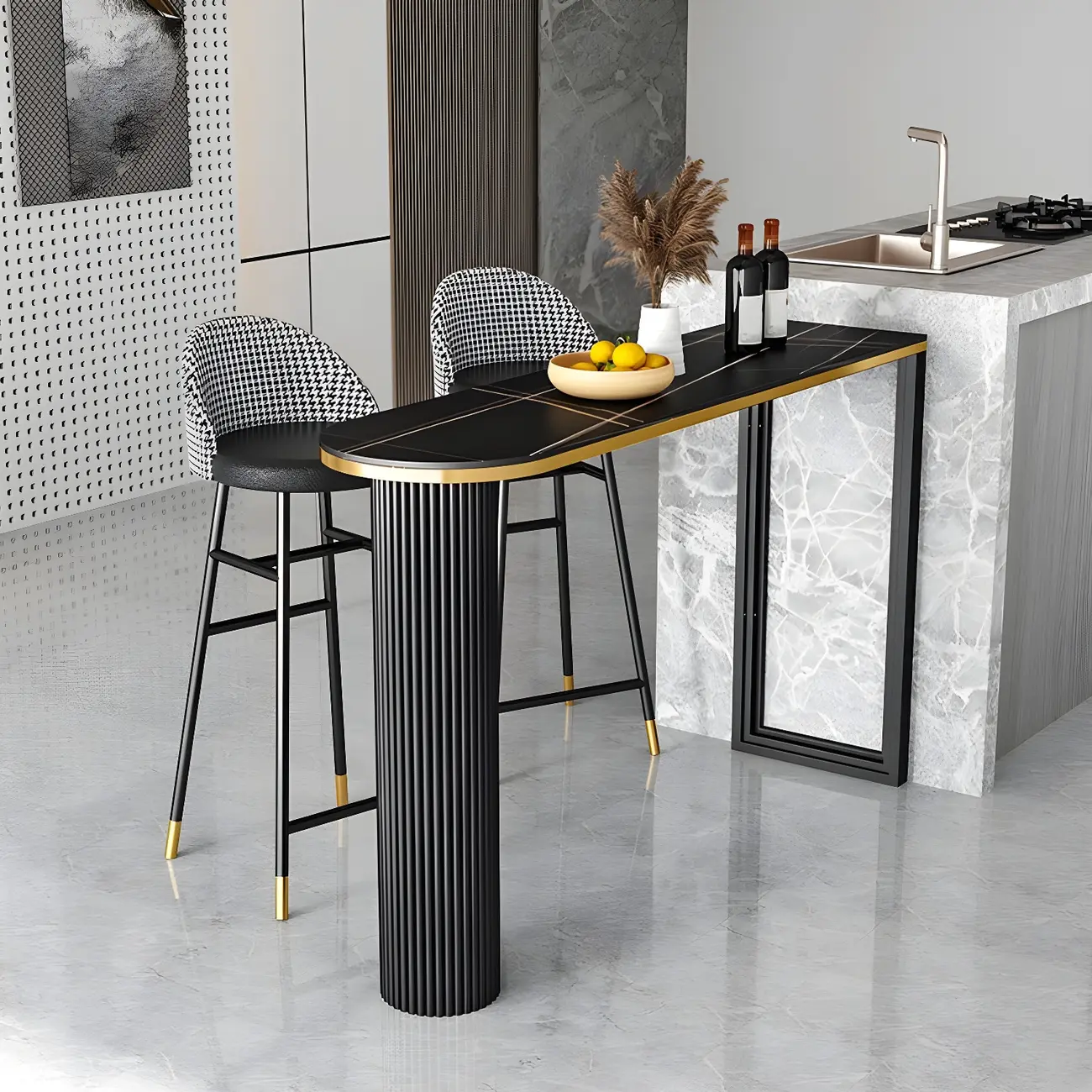 Modern Oval Stone Top High Bartop Table for Kitchen Island Image - 1 | homeyfad