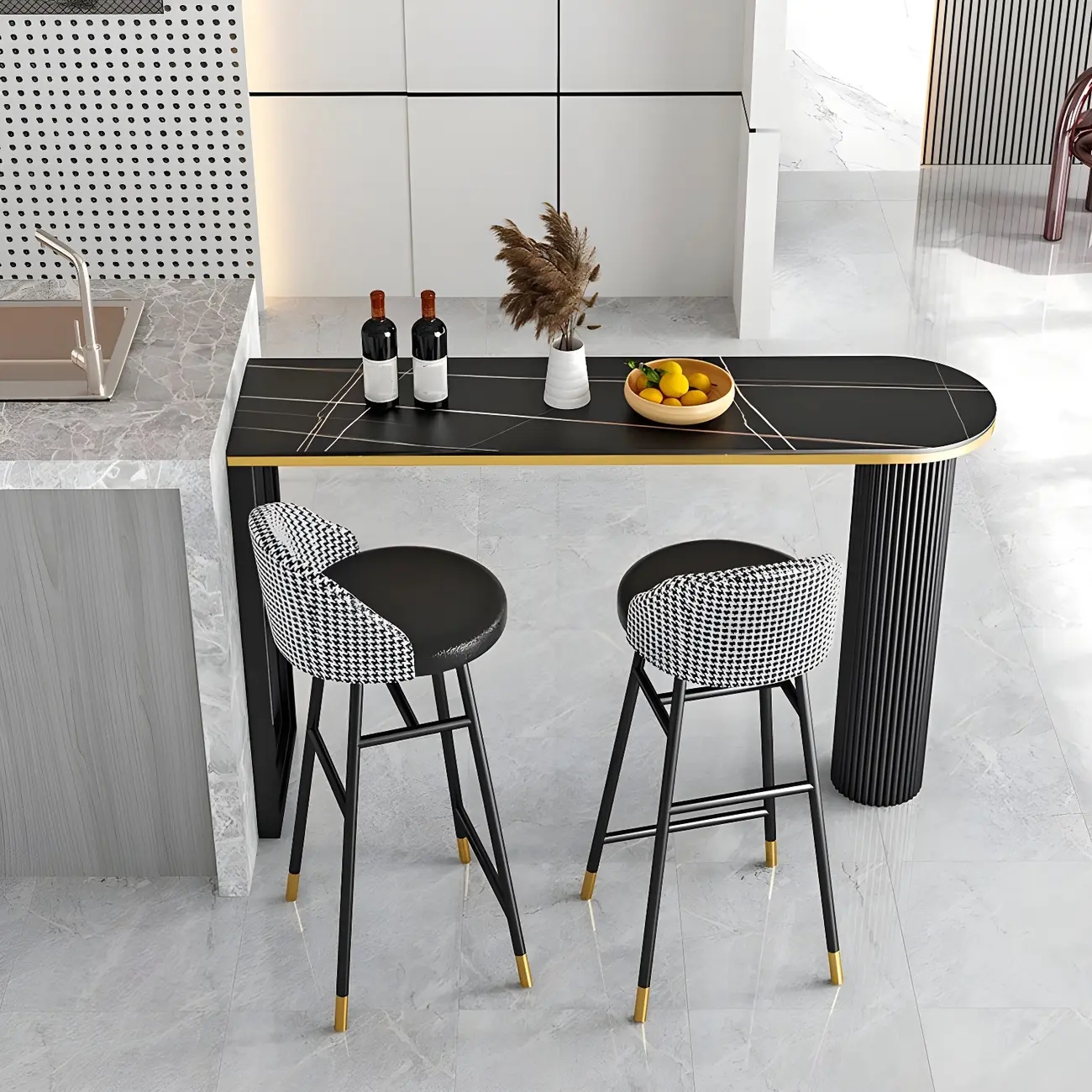 Modern Oval Stone Top High Bartop Table for Kitchen Island Image - 2 | homeyfad