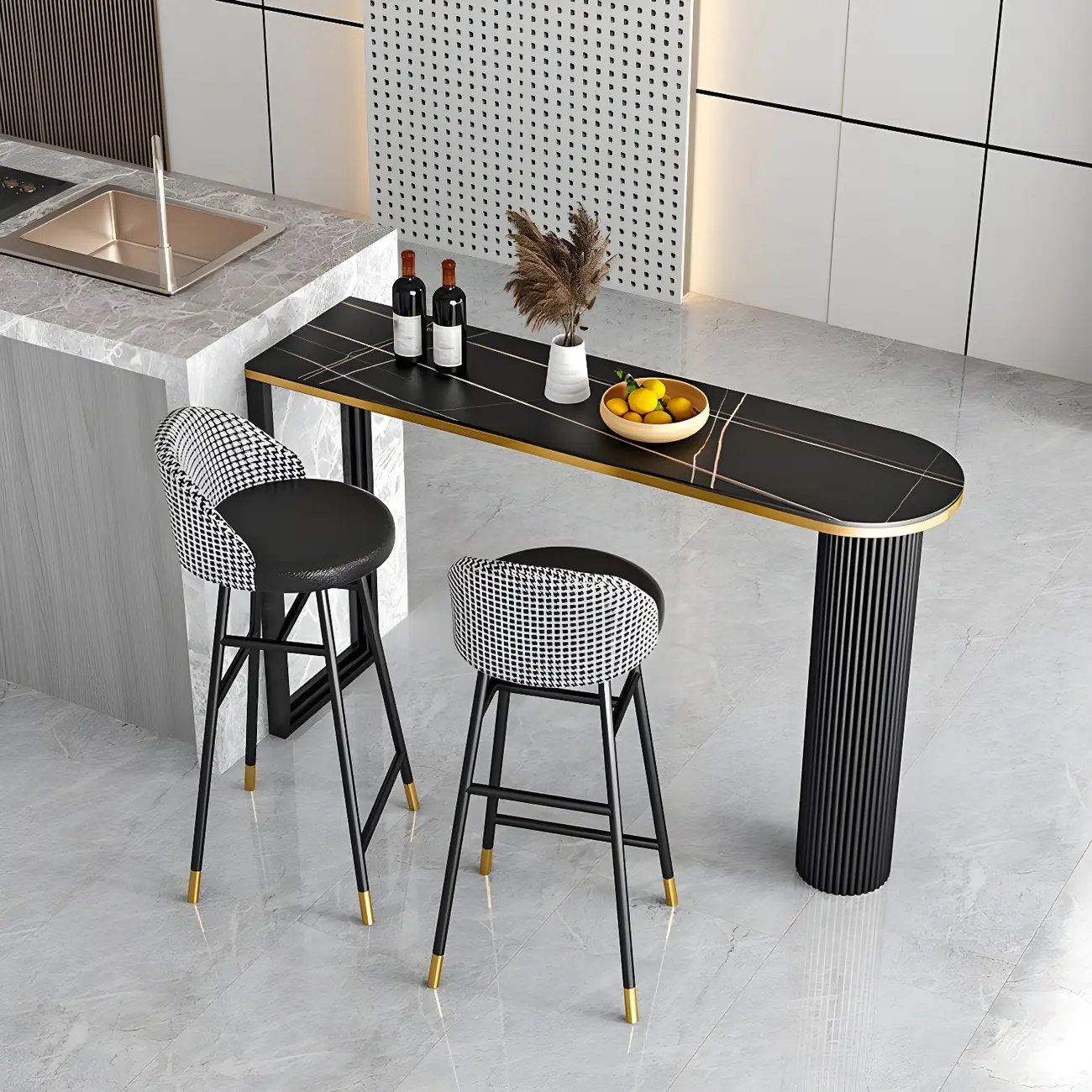 Modern Oval Stone Top High Bartop Table for Kitchen Island Image - 3 | homeyfad