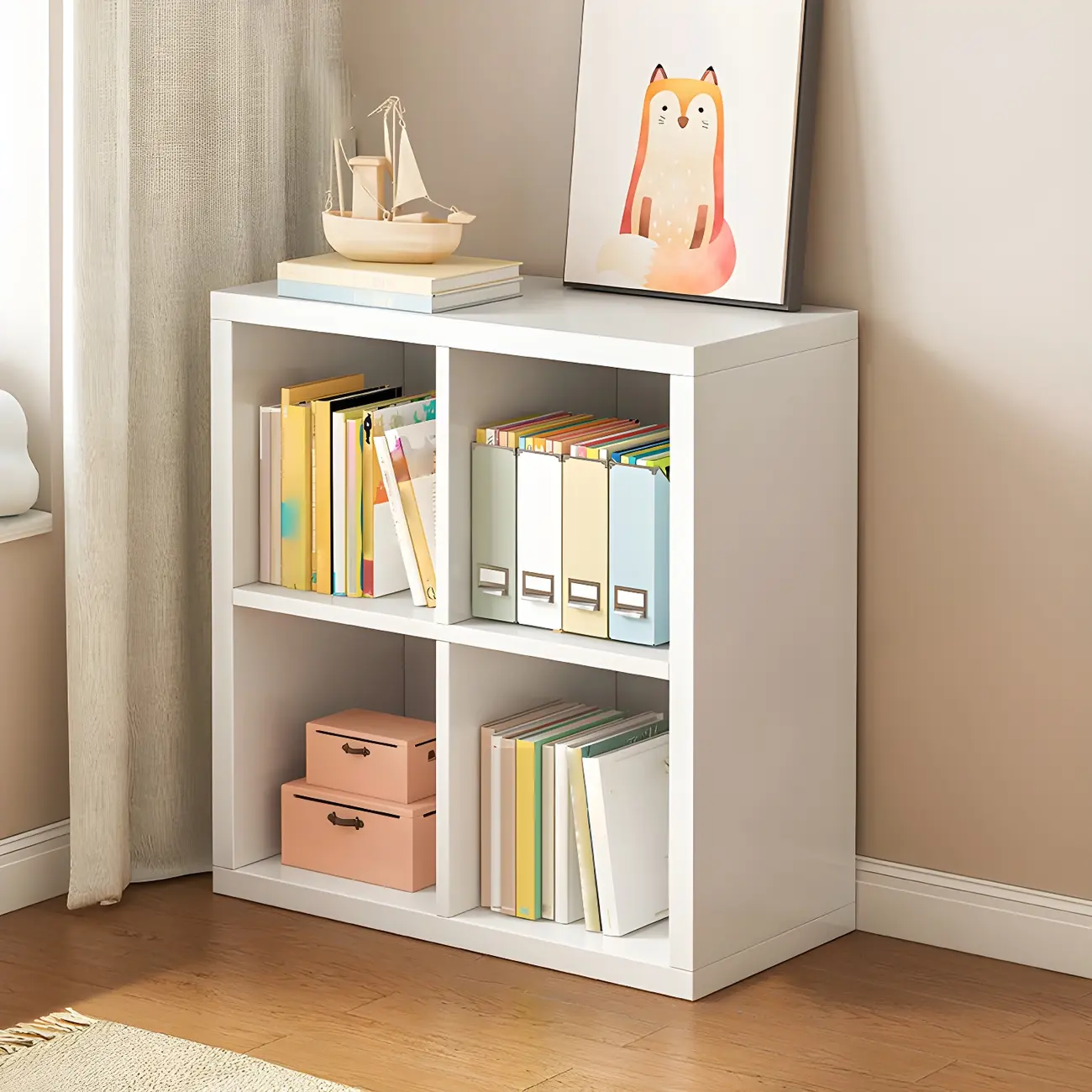 White Closed Back Wood Vertical Cube Bookcase Image - 2 | homeyfad