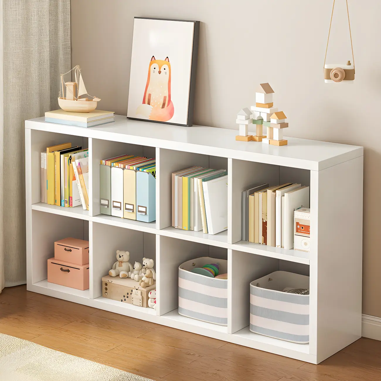 White Closed Back Wood Vertical Cube Bookcase Image - 1 | homeyfad