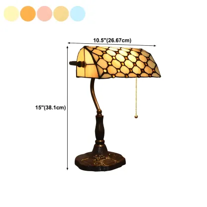 Retro Stained Glass LED Banker Table Lamp in Pull Chain #size