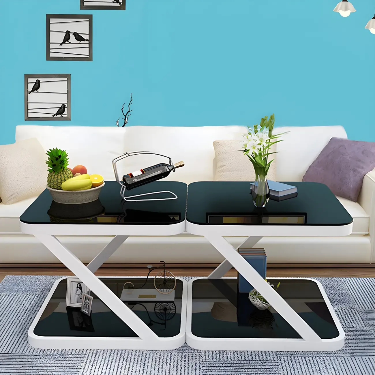 2-Tier Black Glass End Table with Storage for Living Room Image - 4