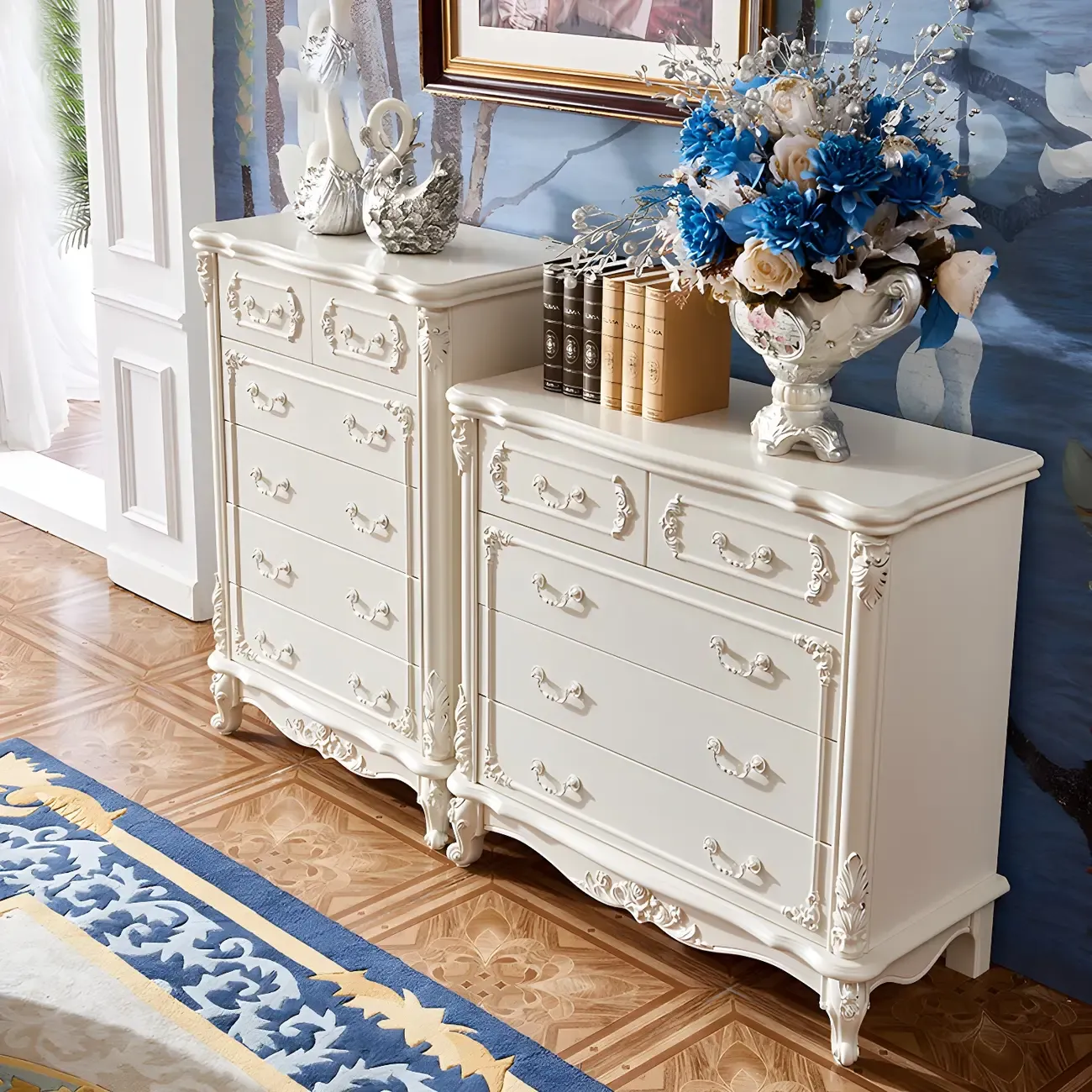 Classic White Wooden Dresser with Storage Chest for Bedroom Image - 2