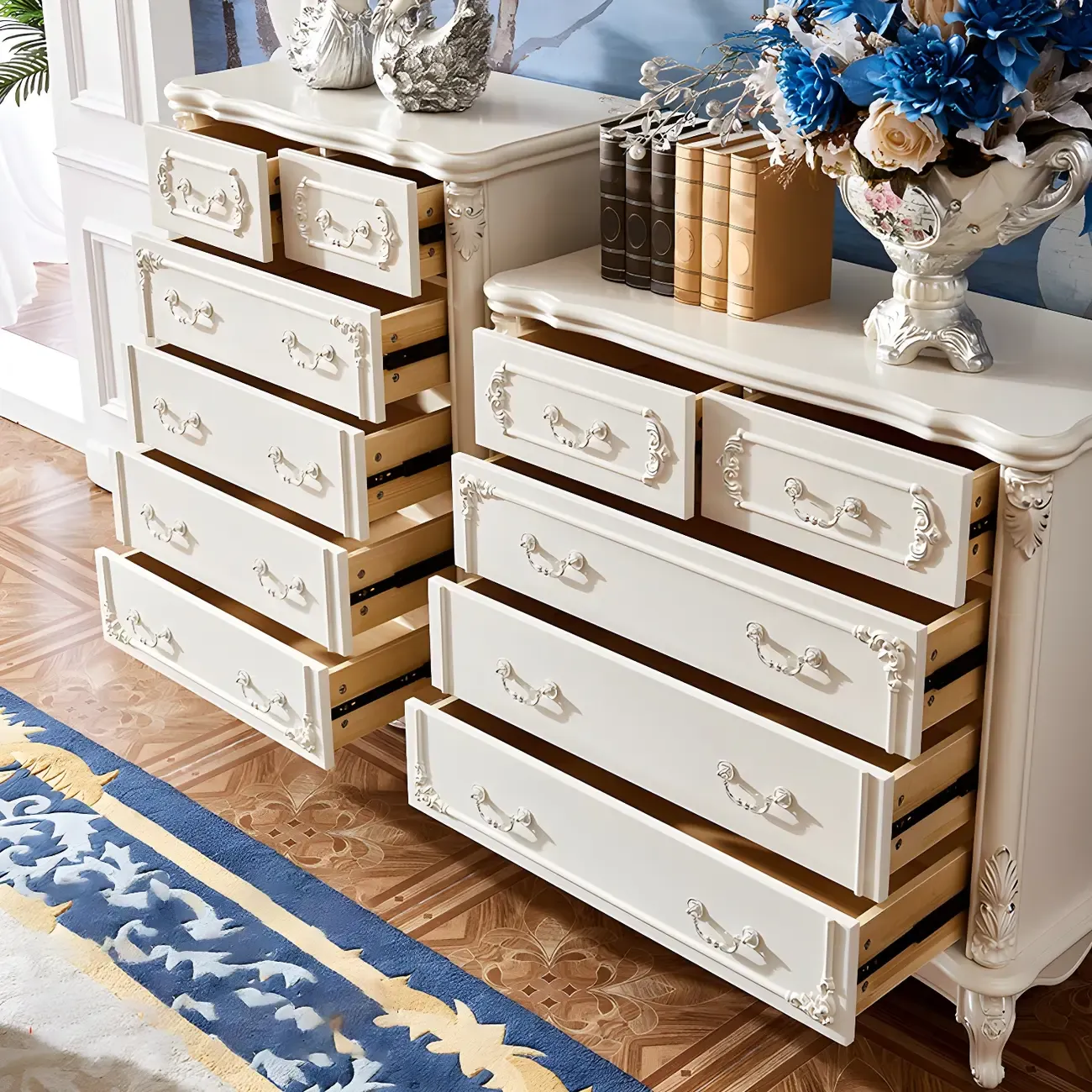 Classic White Wooden Dresser with Storage Chest for Bedroom Image - 6