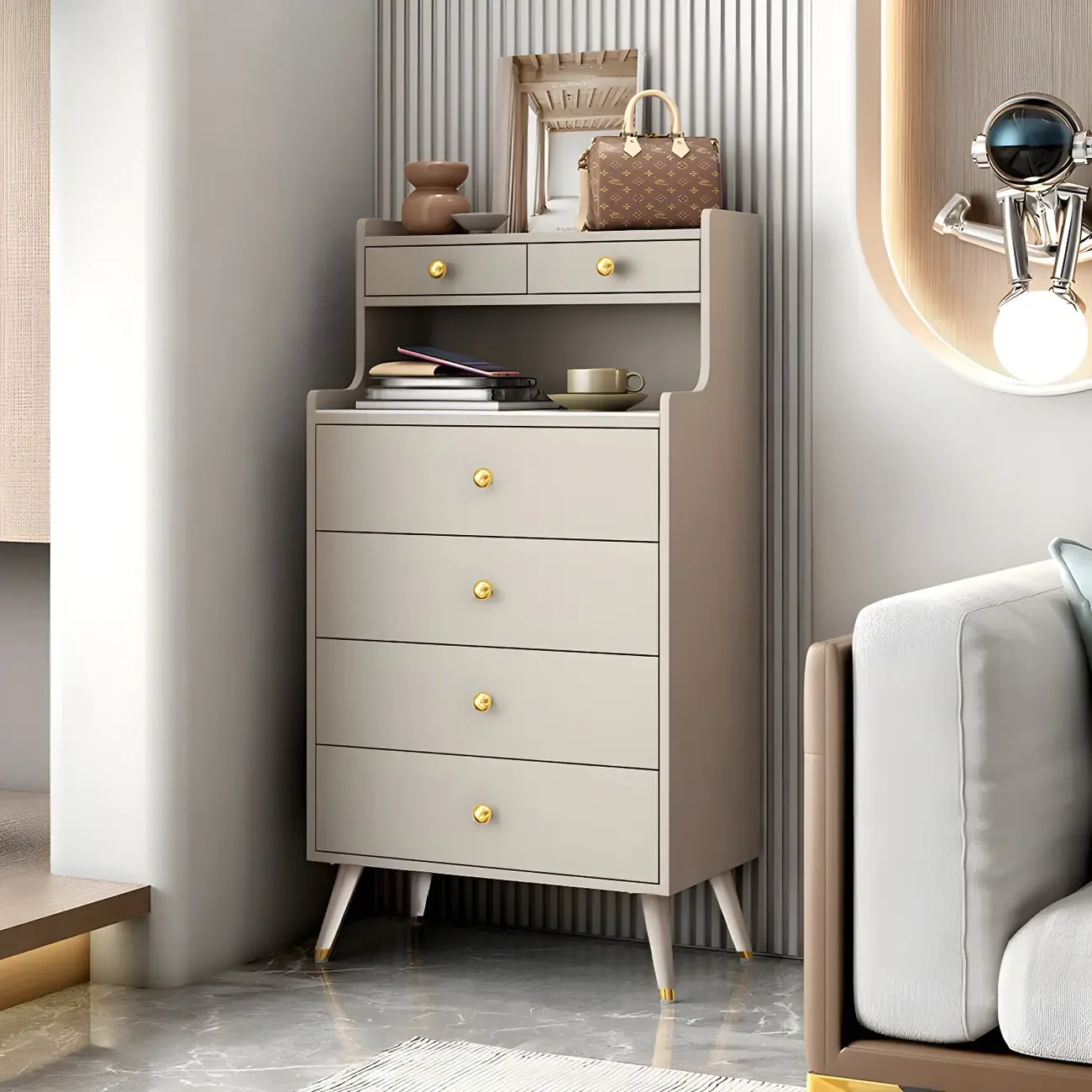 Modern Wooden Vertical Dresser with Soft-Close Drawers Image - 1