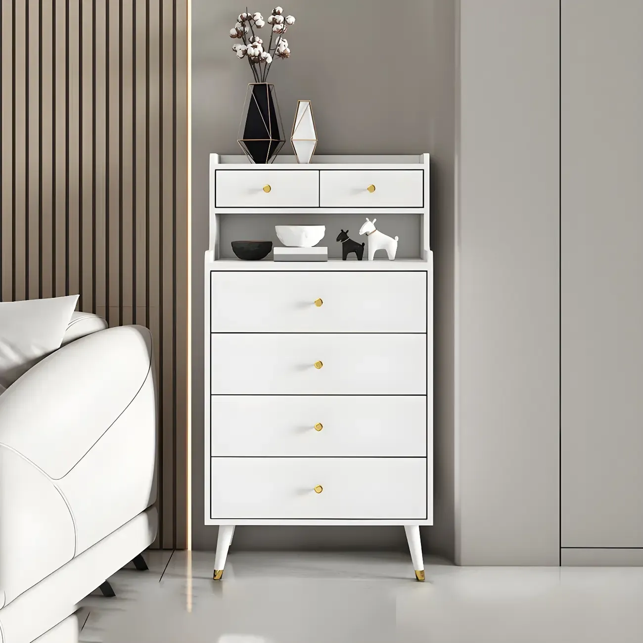 Modern Wooden Vertical Dresser with Soft-Close Drawers Image - 3