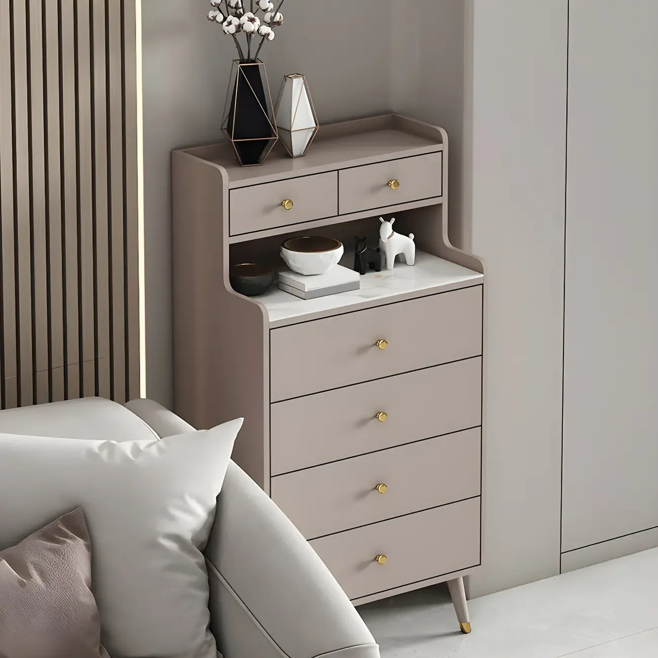Modern Wooden Vertical Dresser with Soft-Close Drawers Image - 4