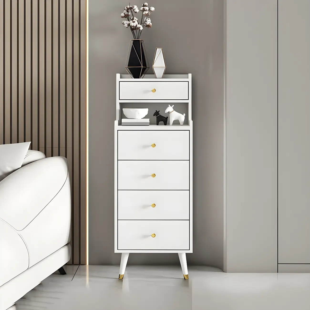 Modern Wooden Vertical Dresser with Soft-Close Drawers Image - 5