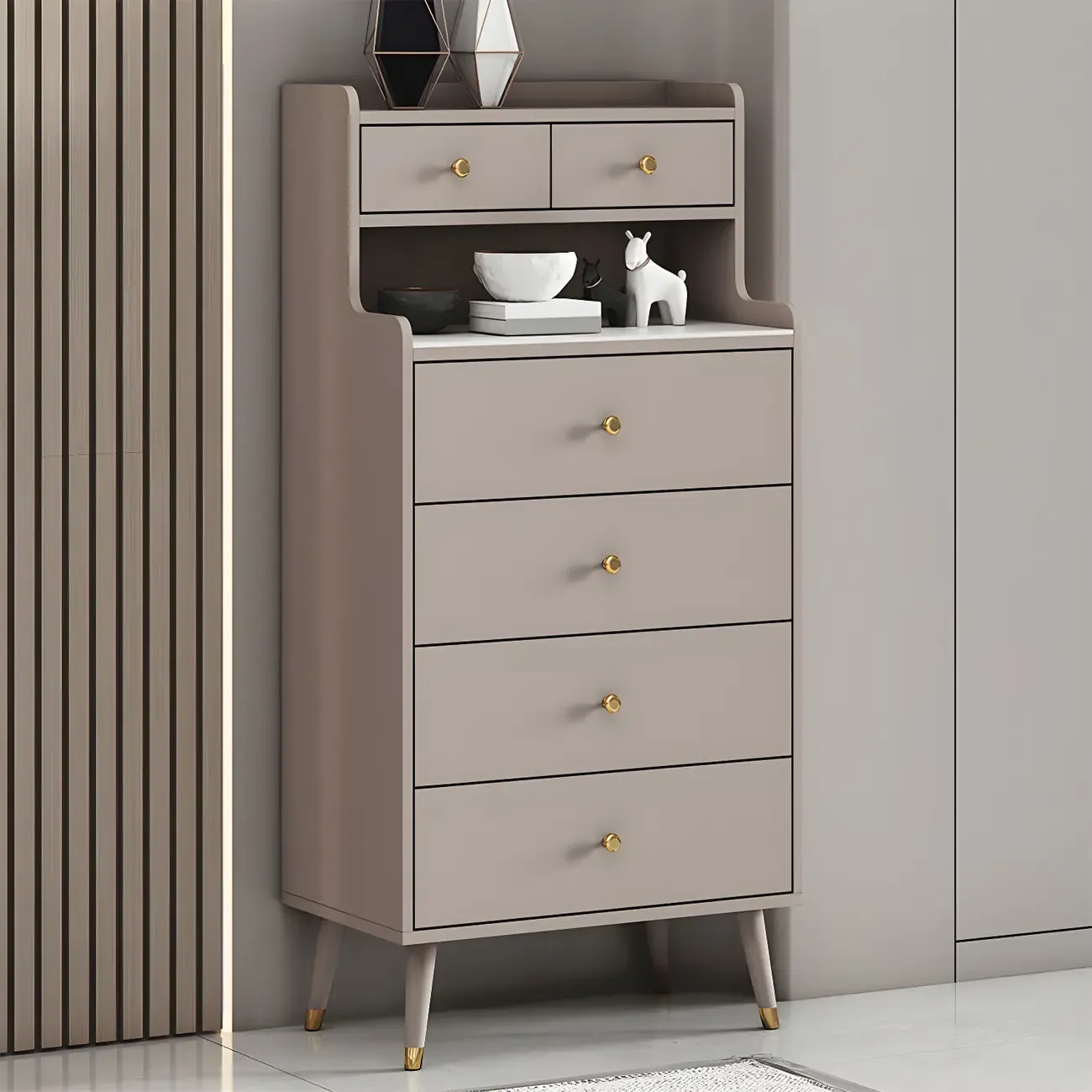 Modern Wooden Vertical Dresser with Soft-Close Drawers Image - 6