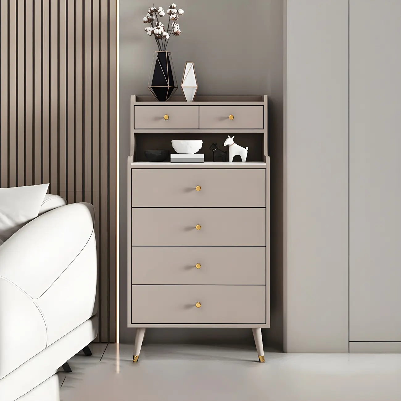 Modern Wooden Vertical Dresser with Soft-Close Drawers Image - 7 | homeyfad
