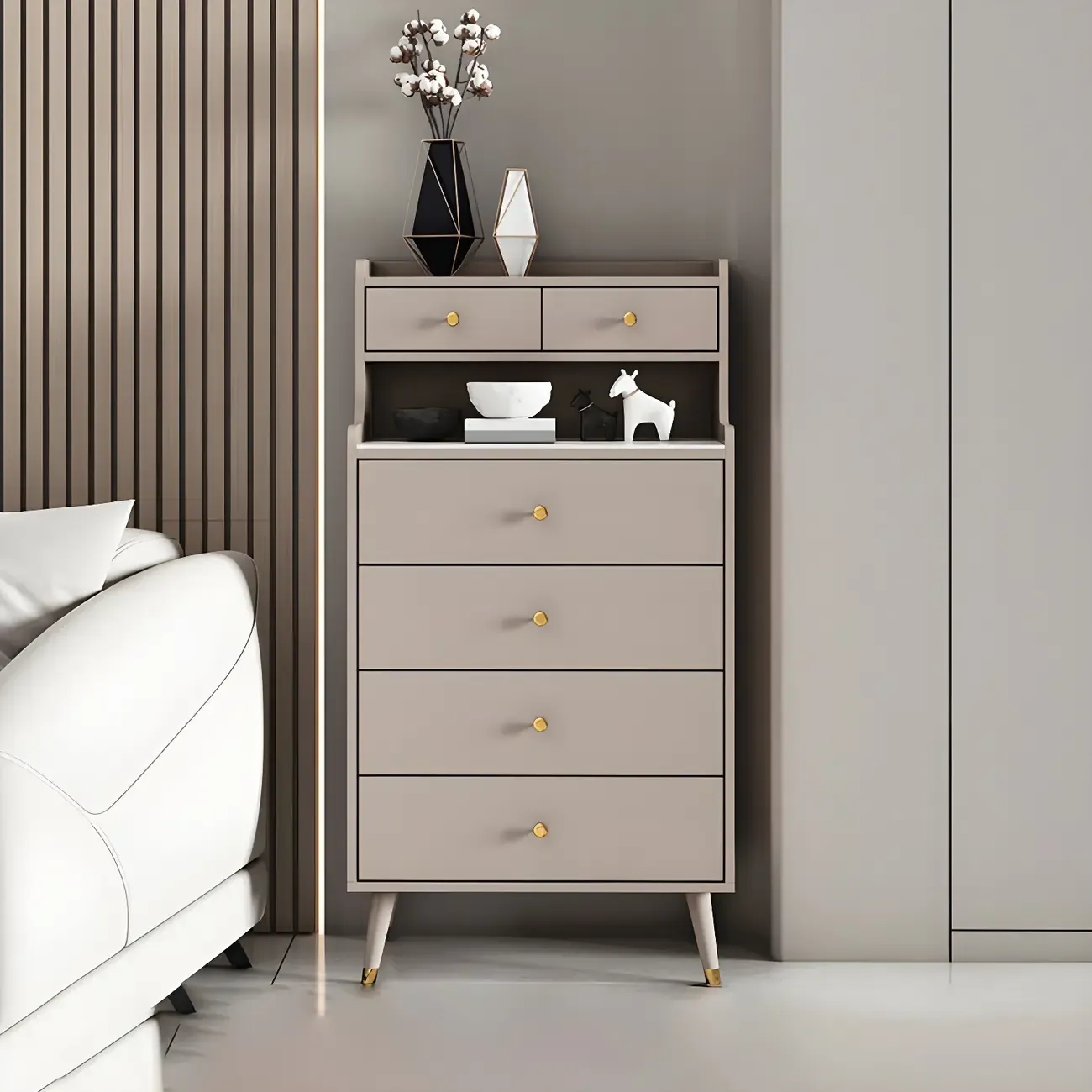 Modern Wooden Vertical Dresser with Soft-Close Drawers Image - 7