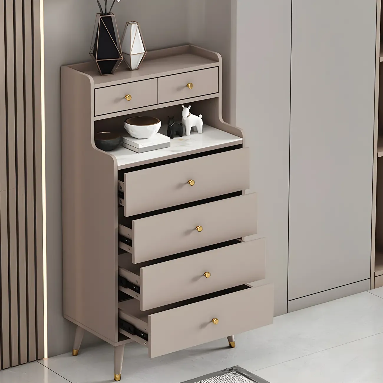 Modern Wooden Vertical Dresser with Soft-Close Drawers Image - 8