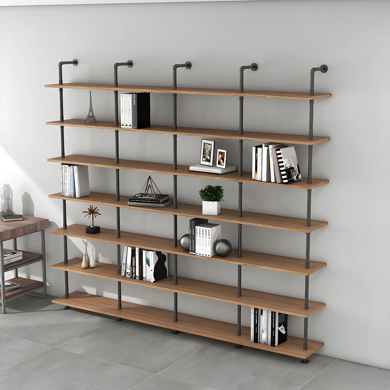 Industrial Black Wood Wall-Mounted Bookcase Image - 1 | homeyfad