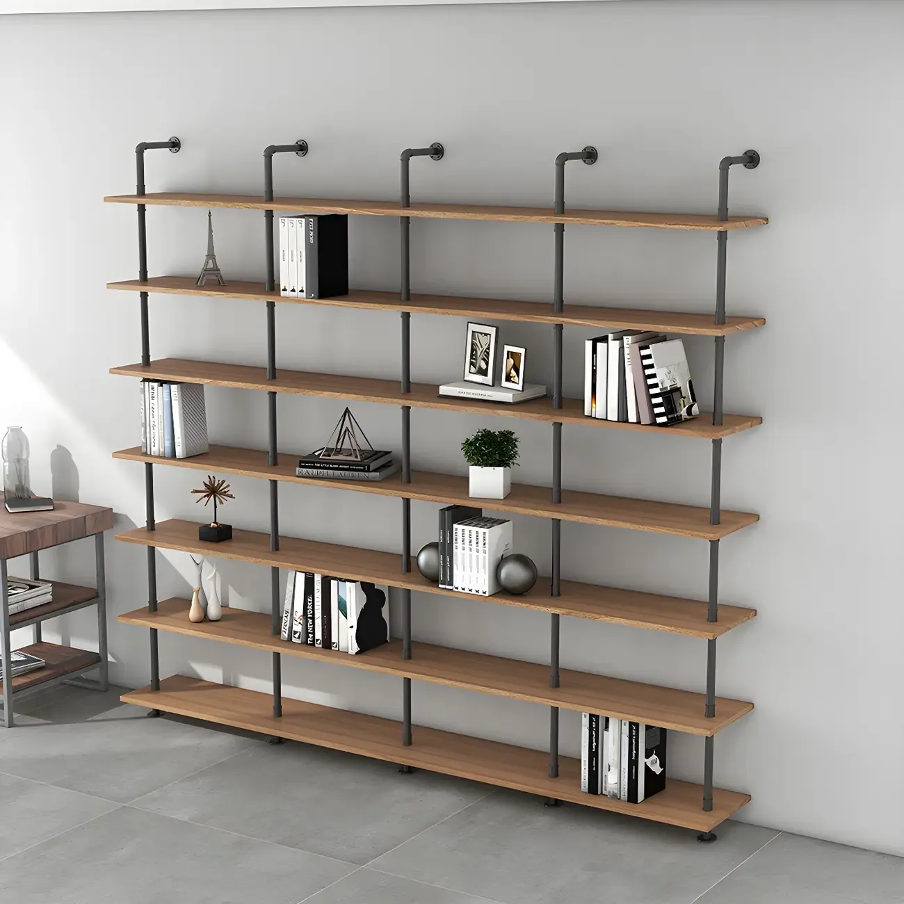 Industrial Black Wood Wall-Mounted Bookcase Image - 1