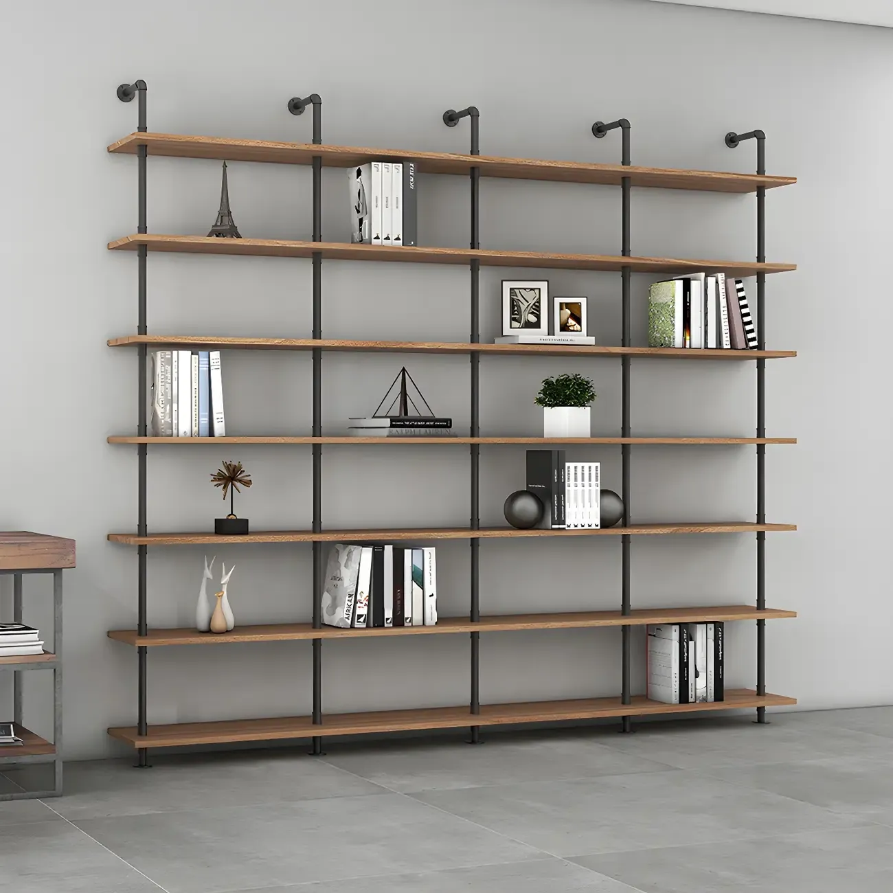 Industrial Black Wood Wall-Mounted Bookcase Image - 2