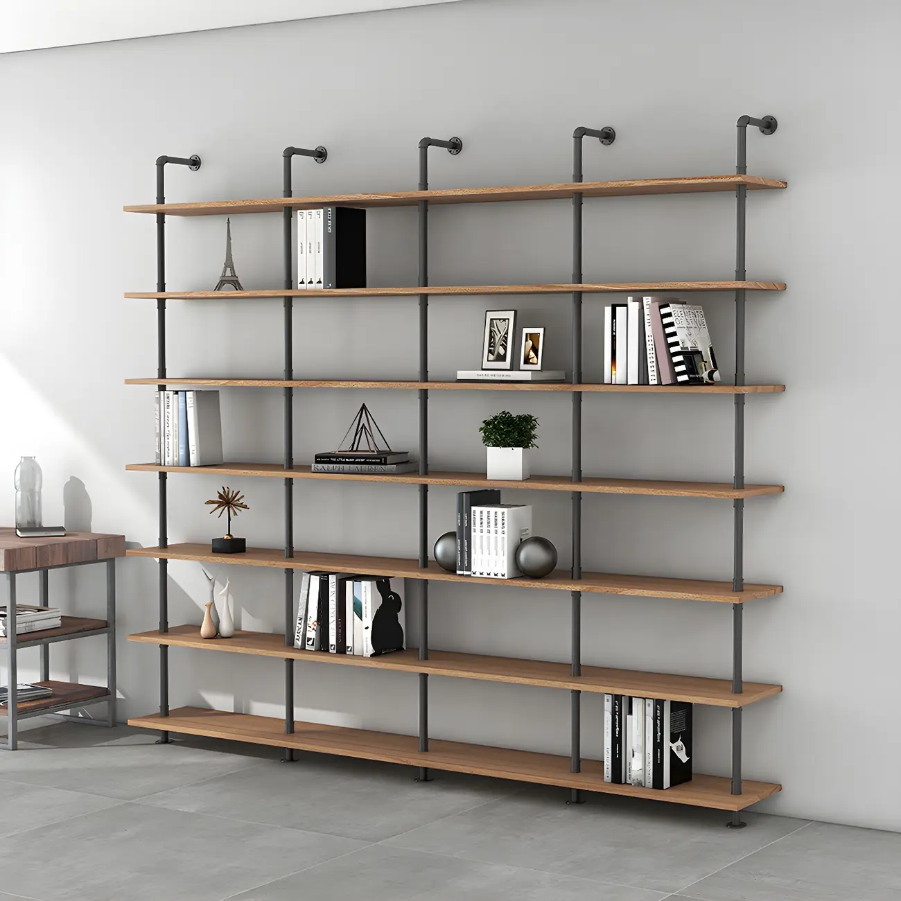 Industrial Black Wood Wall-Mounted Bookcase Image - 6 | homeyfad