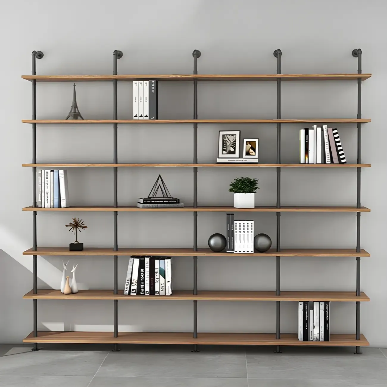 Industrial Black Wood Wall-Mounted Bookcase Image - 8