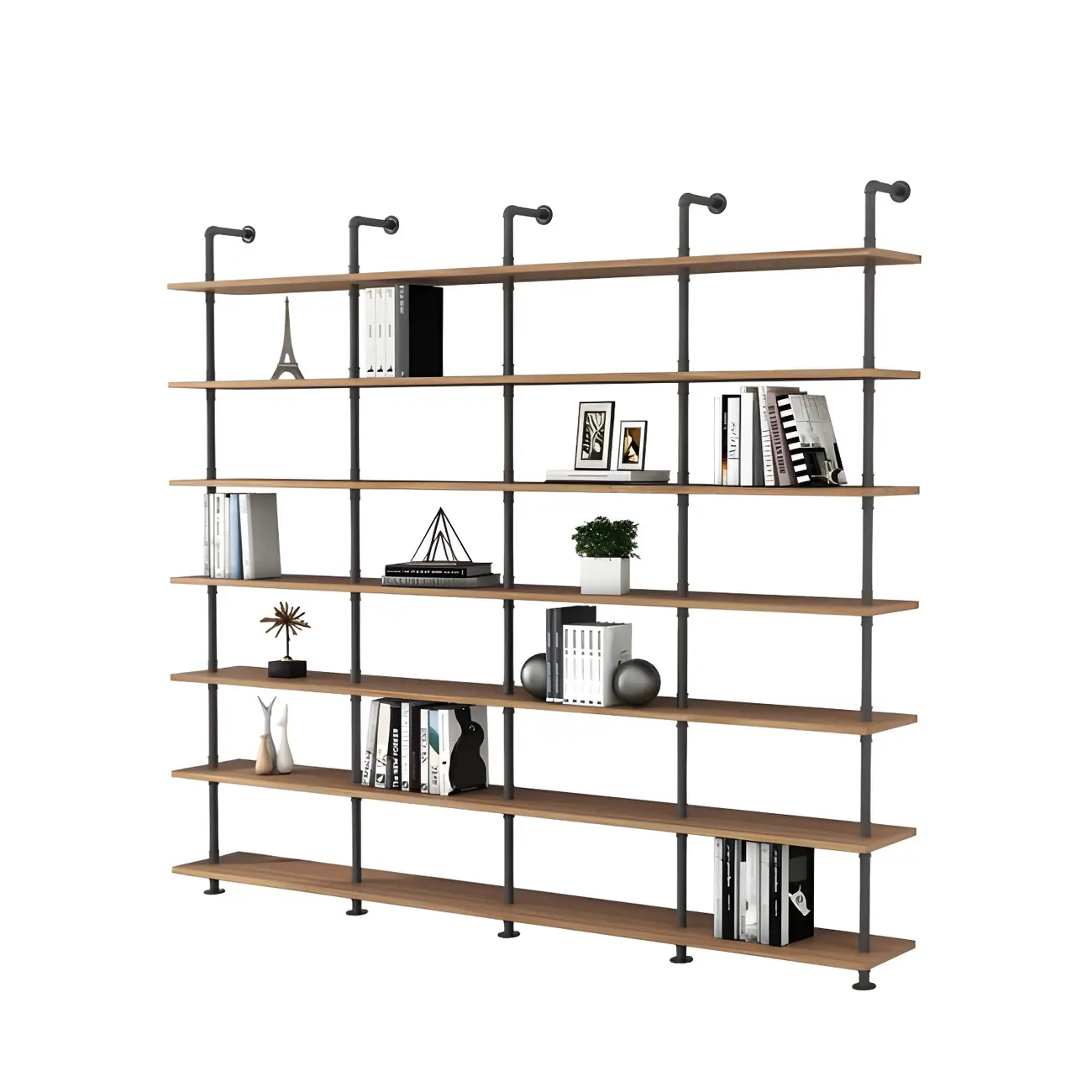 Industrial Black Wood Wall-Mounted Bookcase Image - 10 | homeyfad