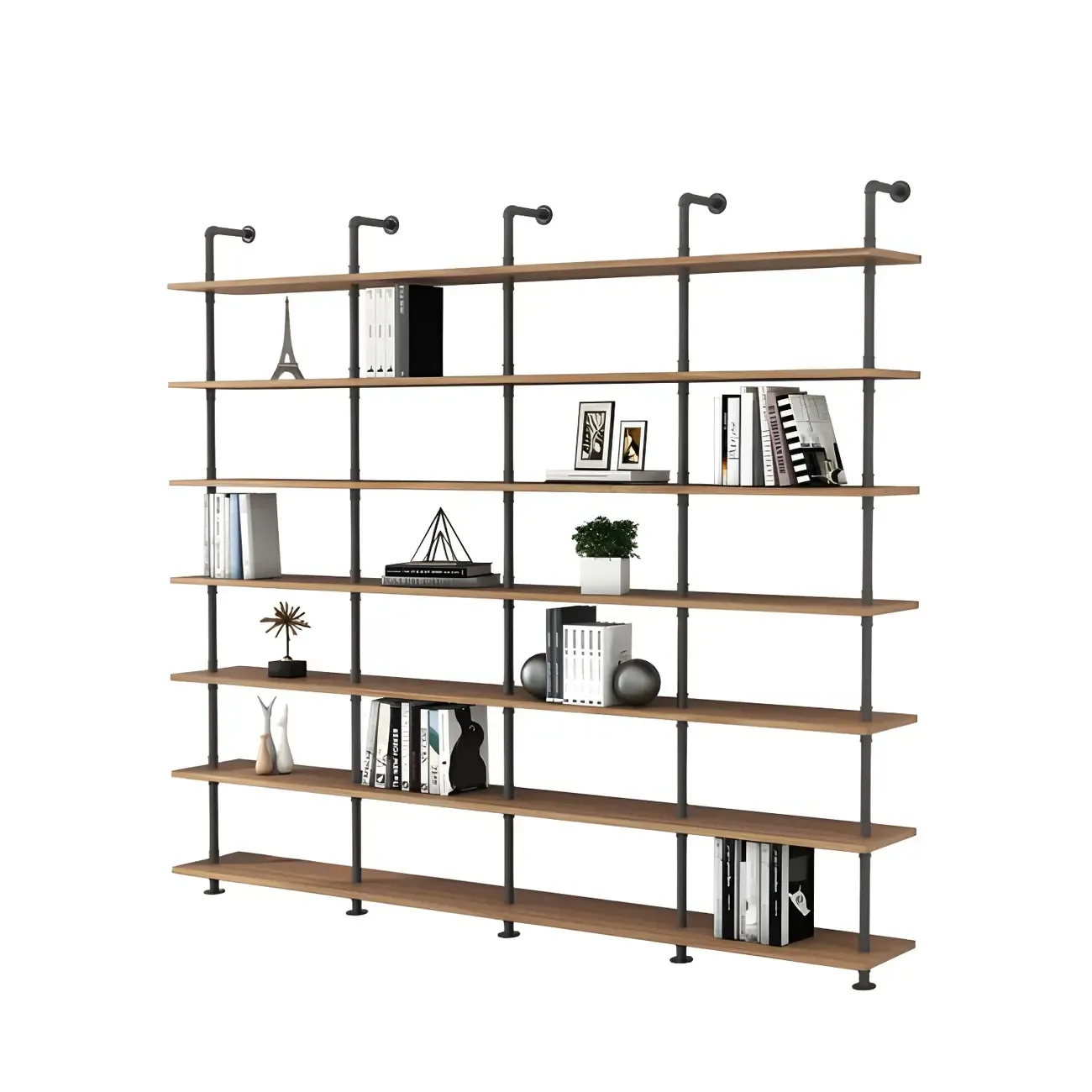 Industrial Black Wood Wall-Mounted Bookcase Image - 10