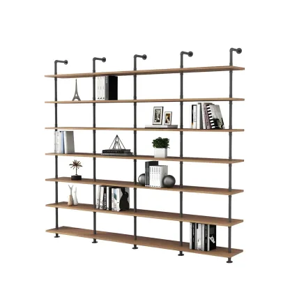 Industrial Black Wood Wall-Mounted Bookcase Image - 10
