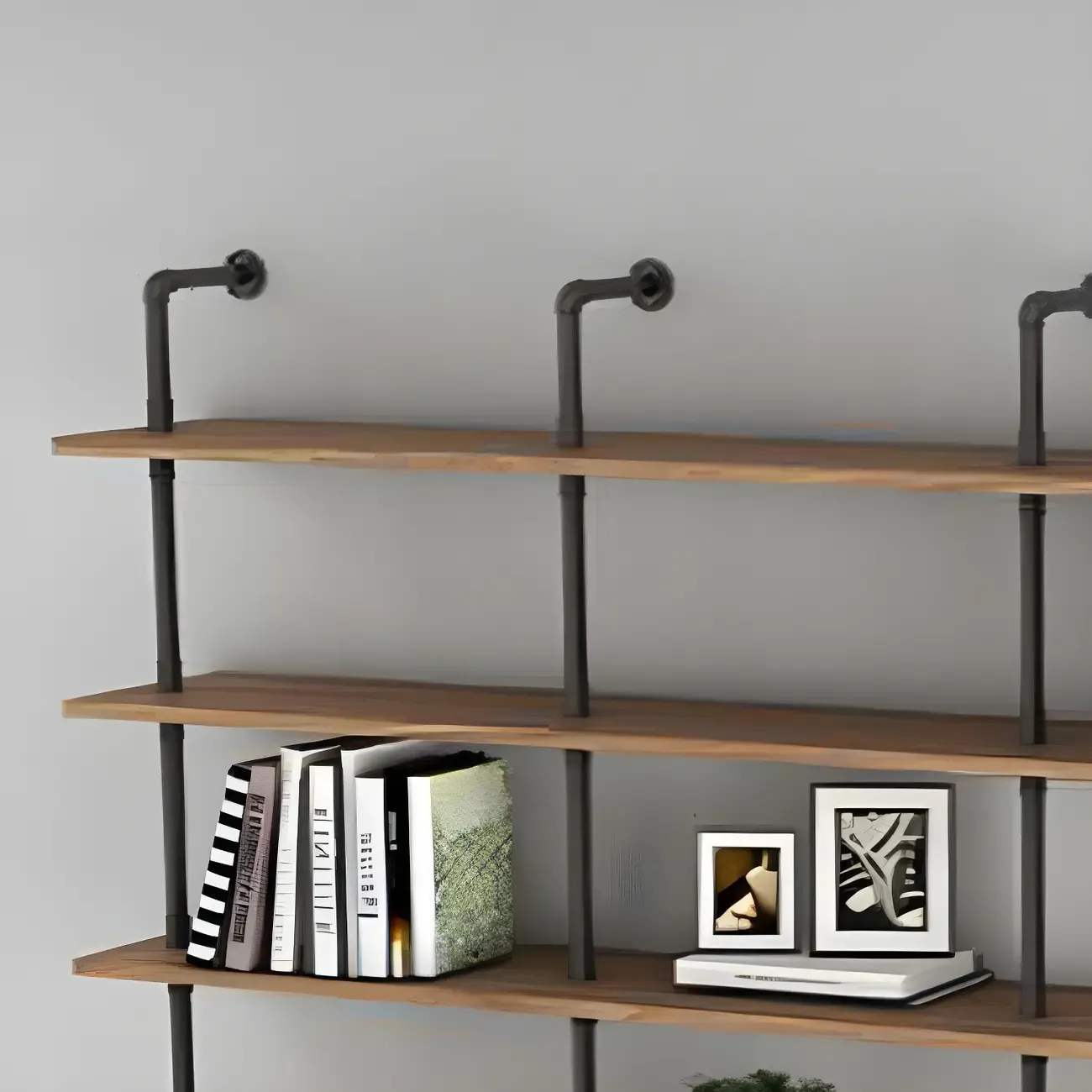 Industrial Black Wood Wall-Mounted Bookcase Image - 16