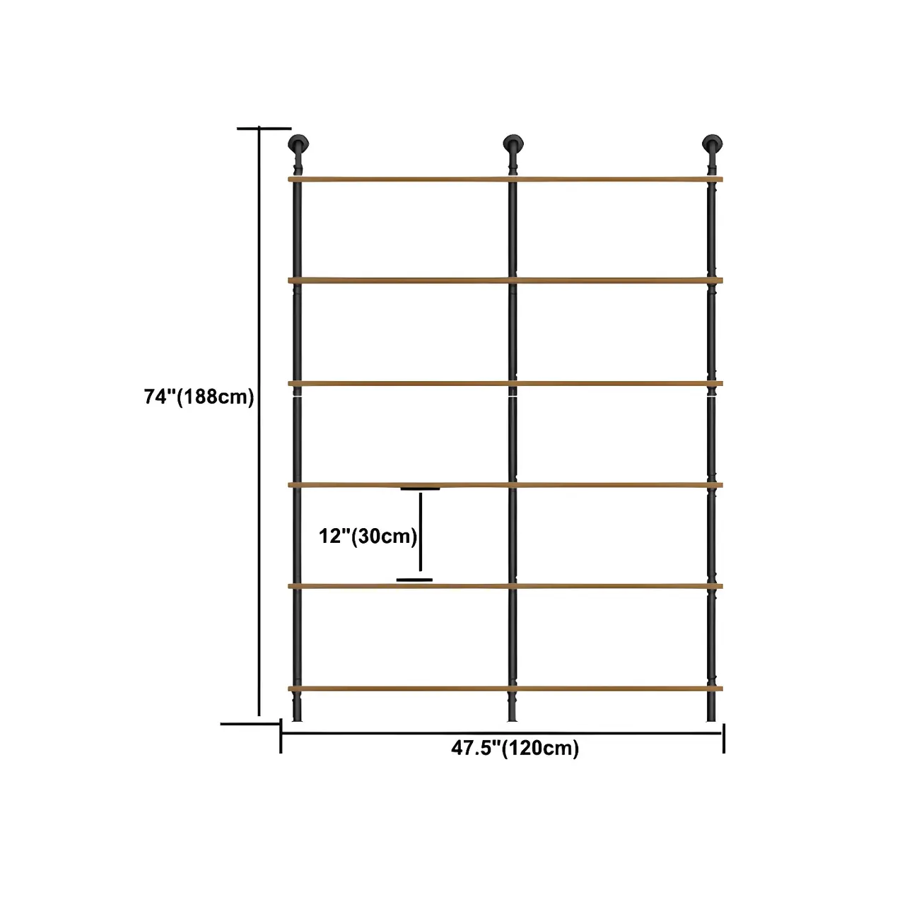 Industrial Black Wood Wall-Mounted Bookcase #size