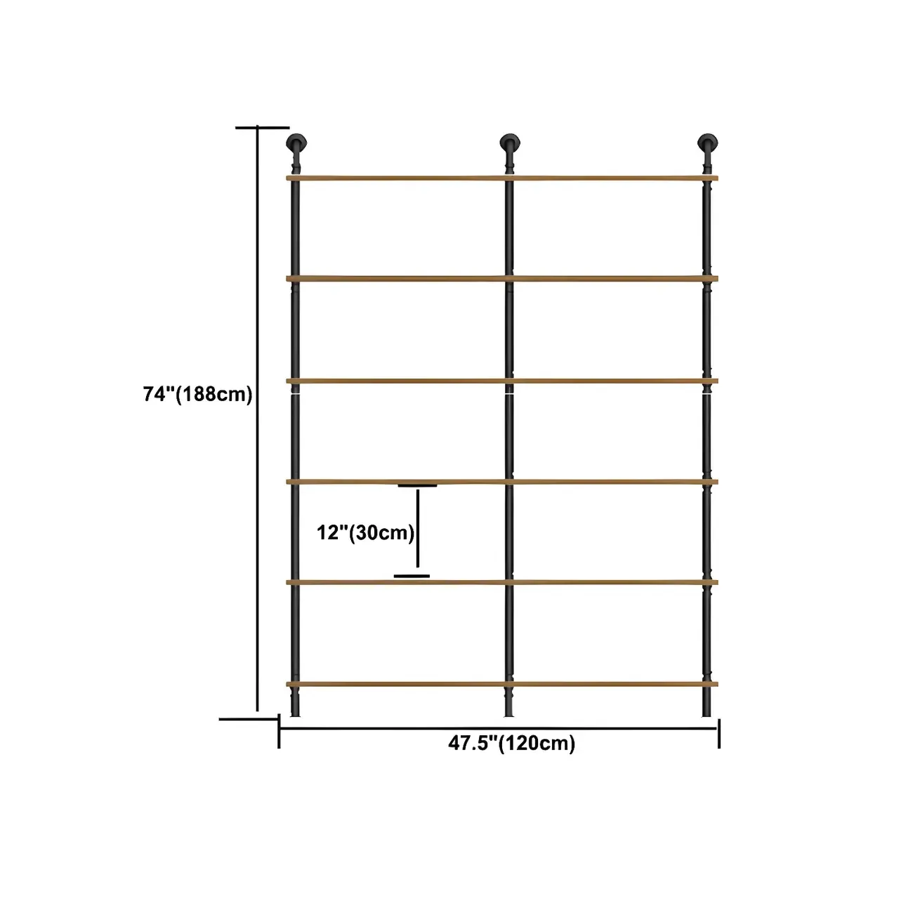 Industrial Black Wood Wall-Mounted Bookcase #size