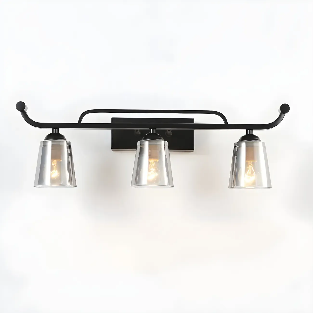 3-Light Modern Straight Bell Glass Black Vanity Light for Bathroom  Image - 5