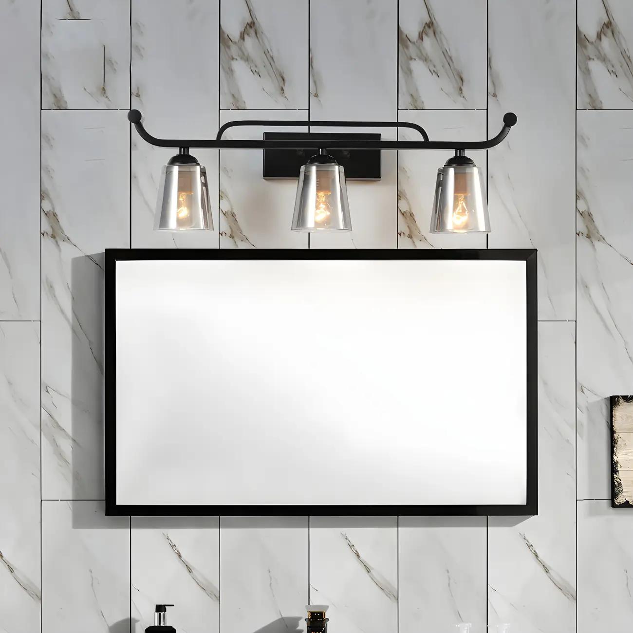 3-Light Modern Straight Bell Glass Black Vanity Light for Bathroom  Image - 7 | homeyfad