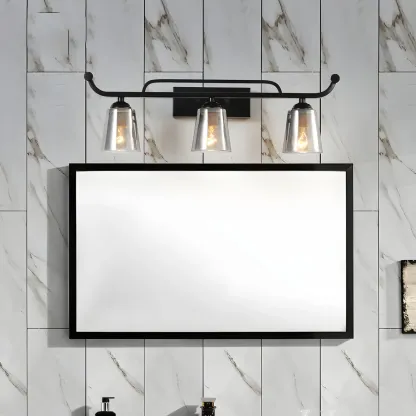 3-Light Modern Straight Bell Glass Black Vanity Light for Bathroom  Image - 7