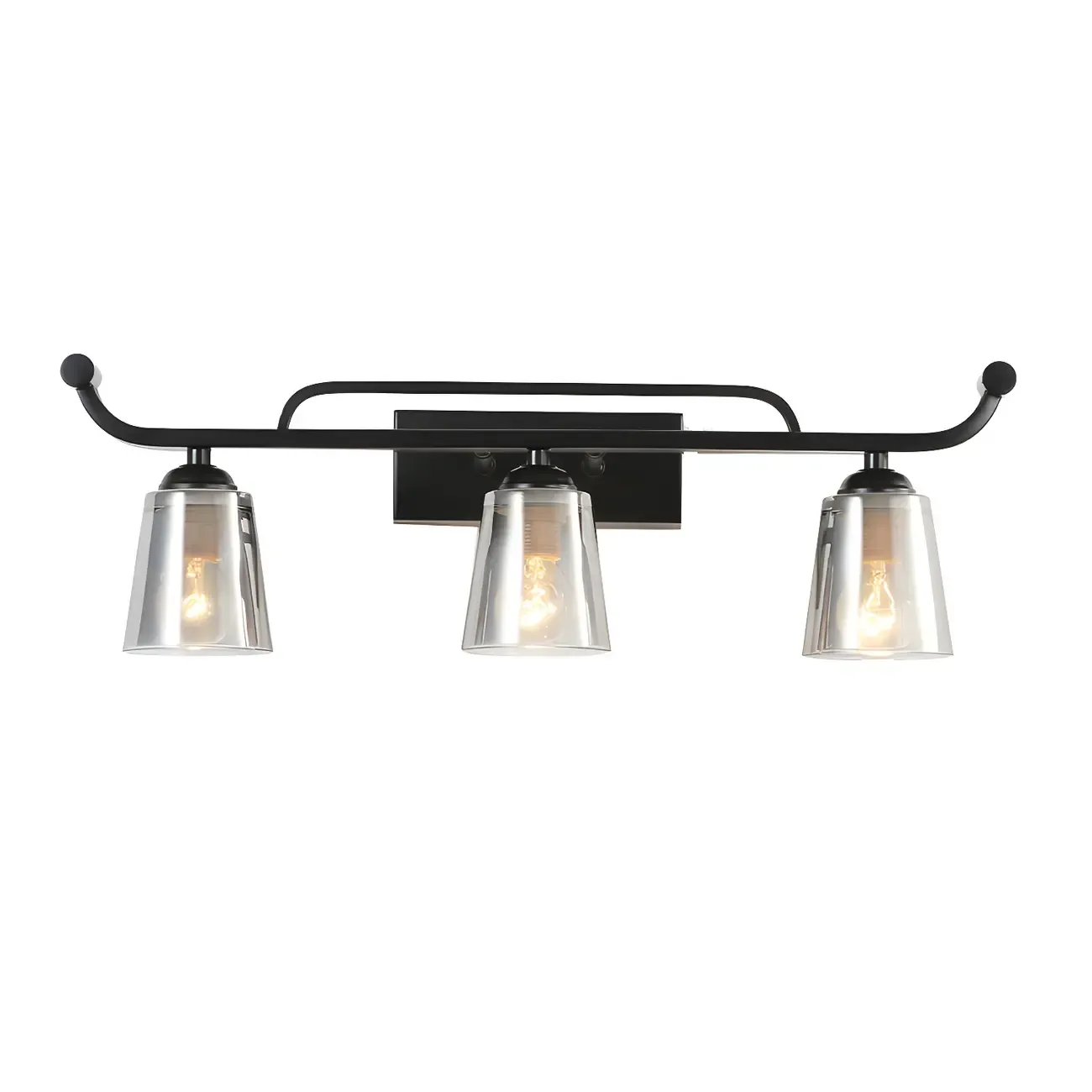 3-Light Modern Straight Bell Glass Black Vanity Light for Bathroom  Image - 12