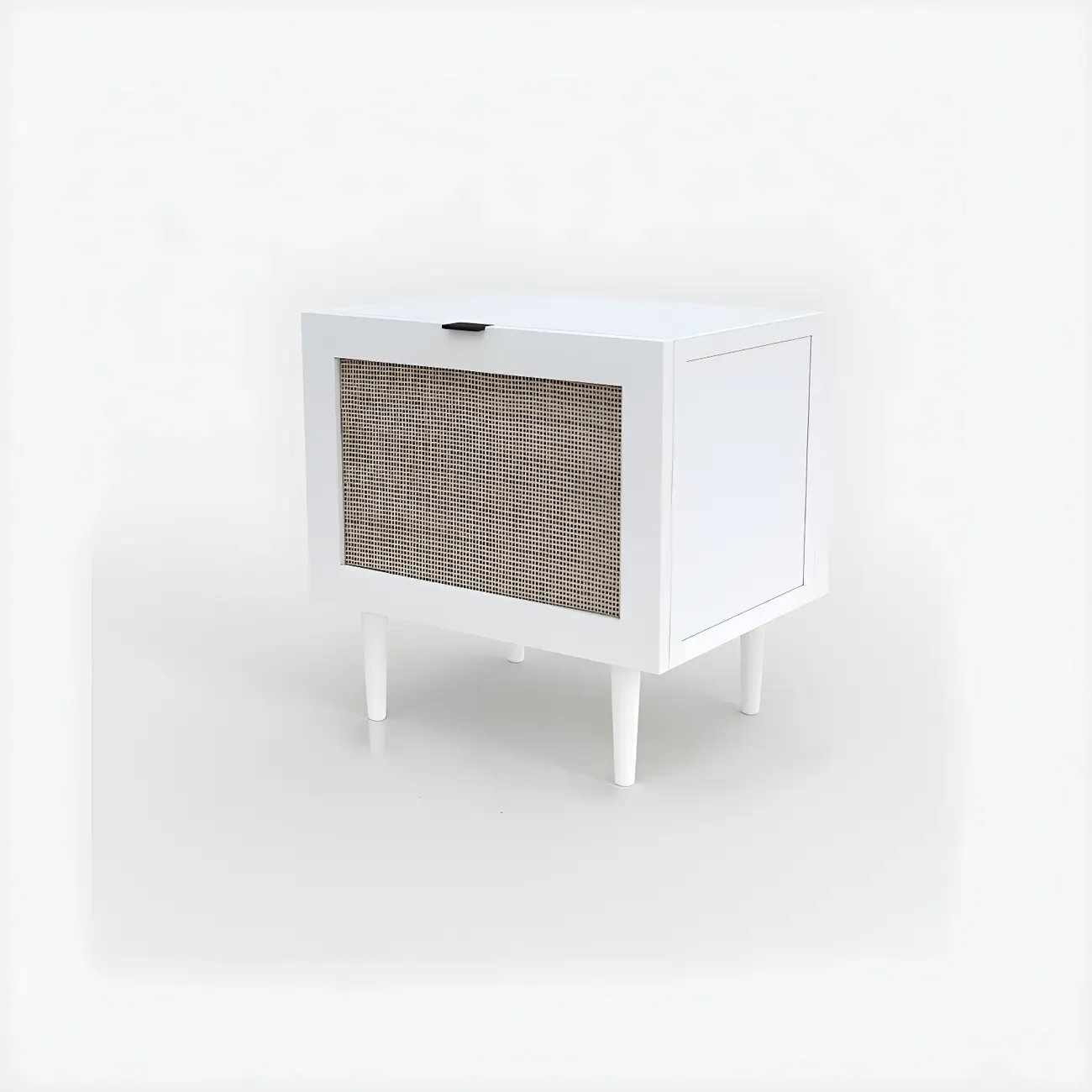 Modern Rattan Bedside Table in Green with Built in Storage Image - 2