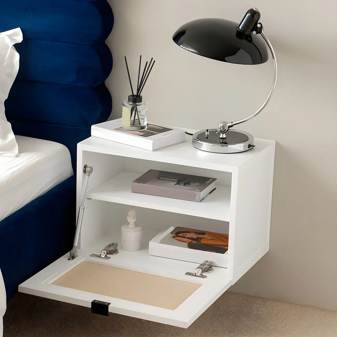 Modern Rattan Bedside Table in Green with Built in Storage Image - 5
