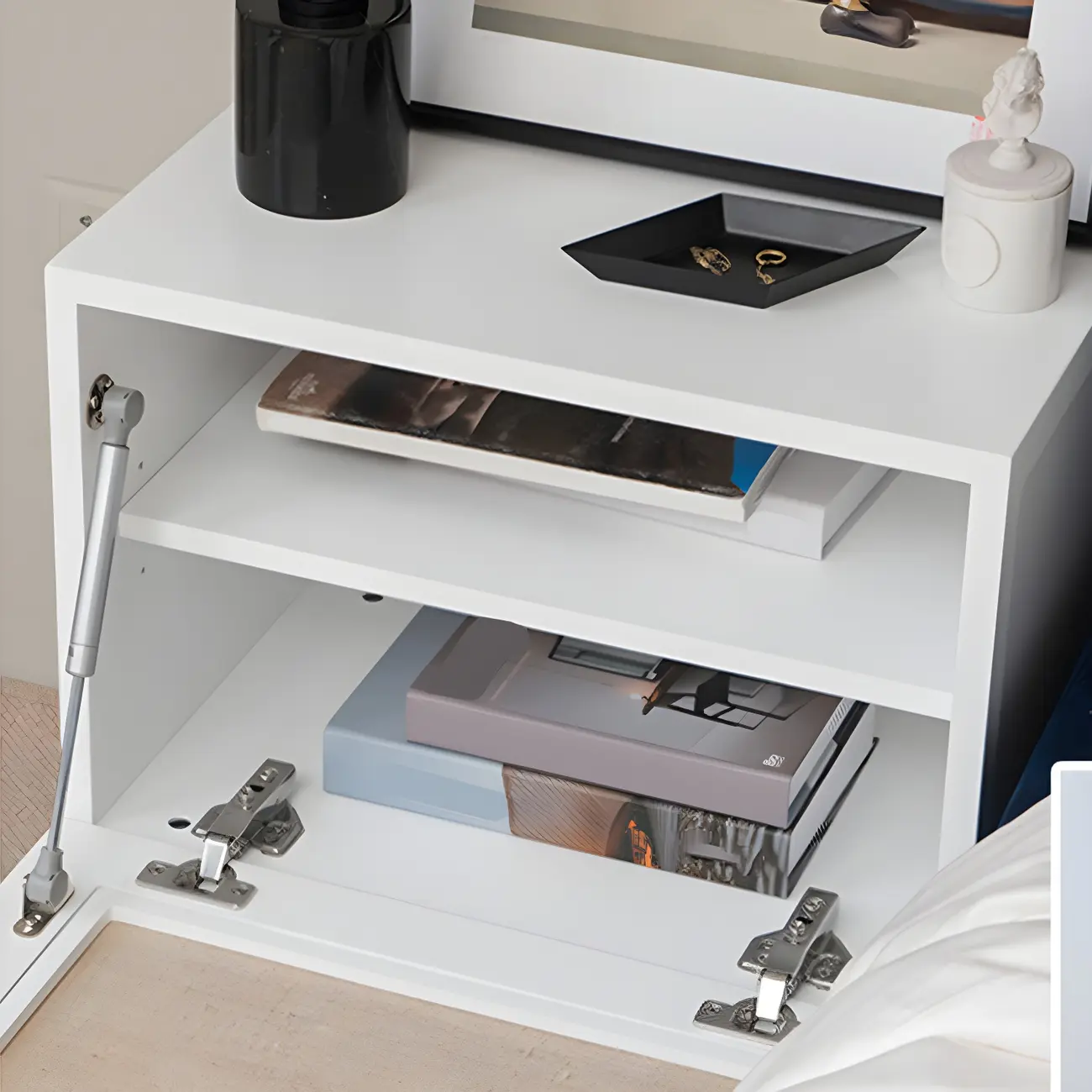 Modern Rattan Bedside Table in Green with Built in Storage Image - 7 | homeyfad