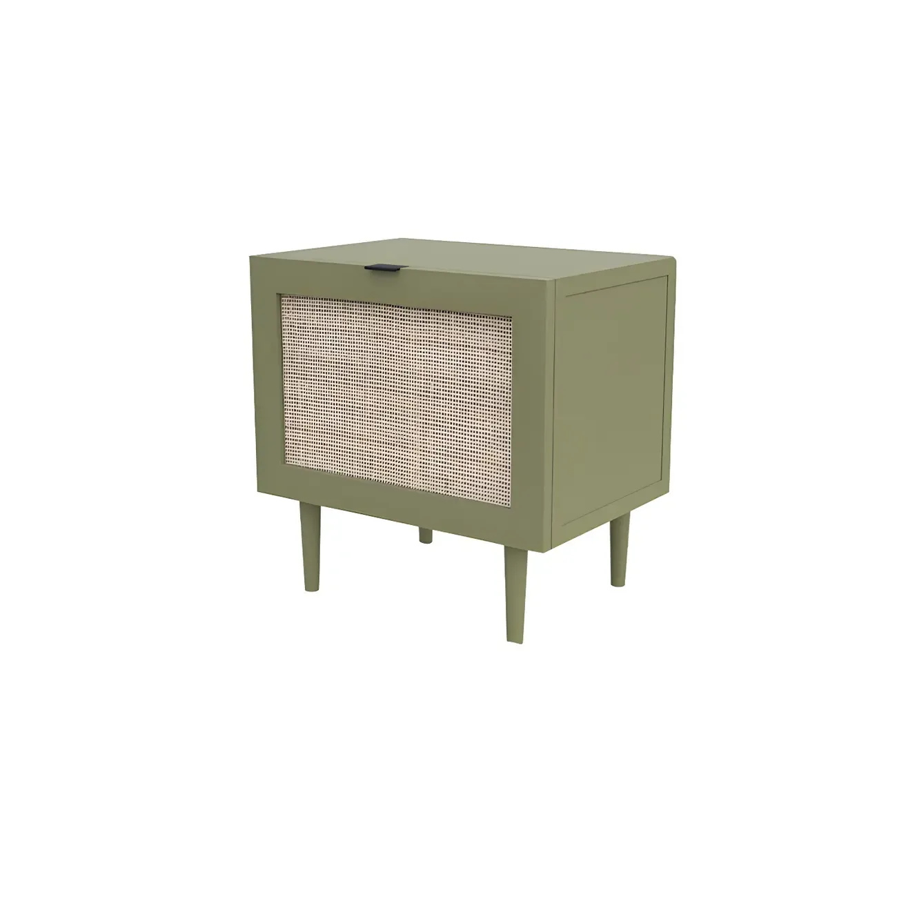 Modern Rattan Bedside Table in Green with Built in Storage Image - 10