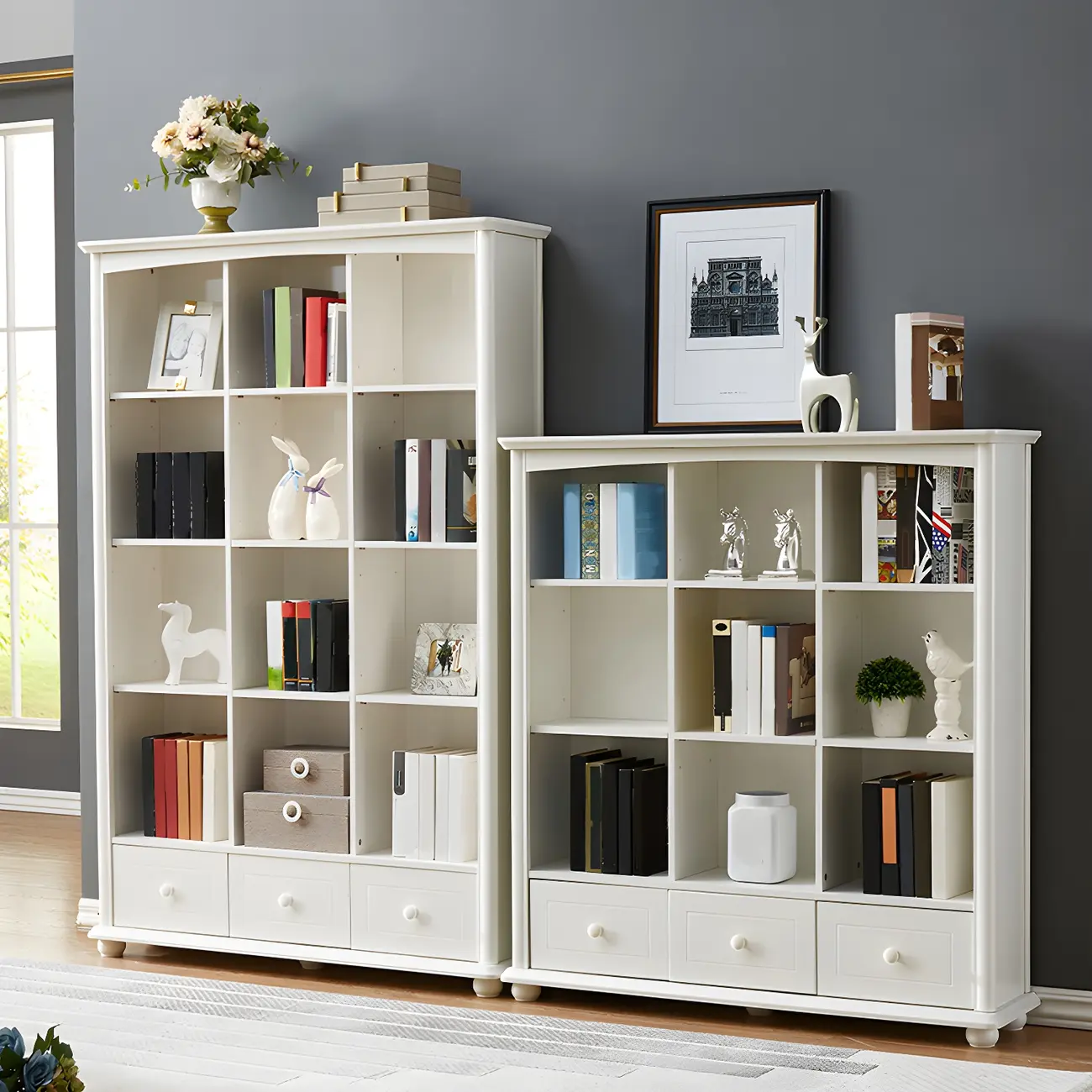 Modern White Wooden Bookcase with Storage for Home Office Image - 1 | homeyfad