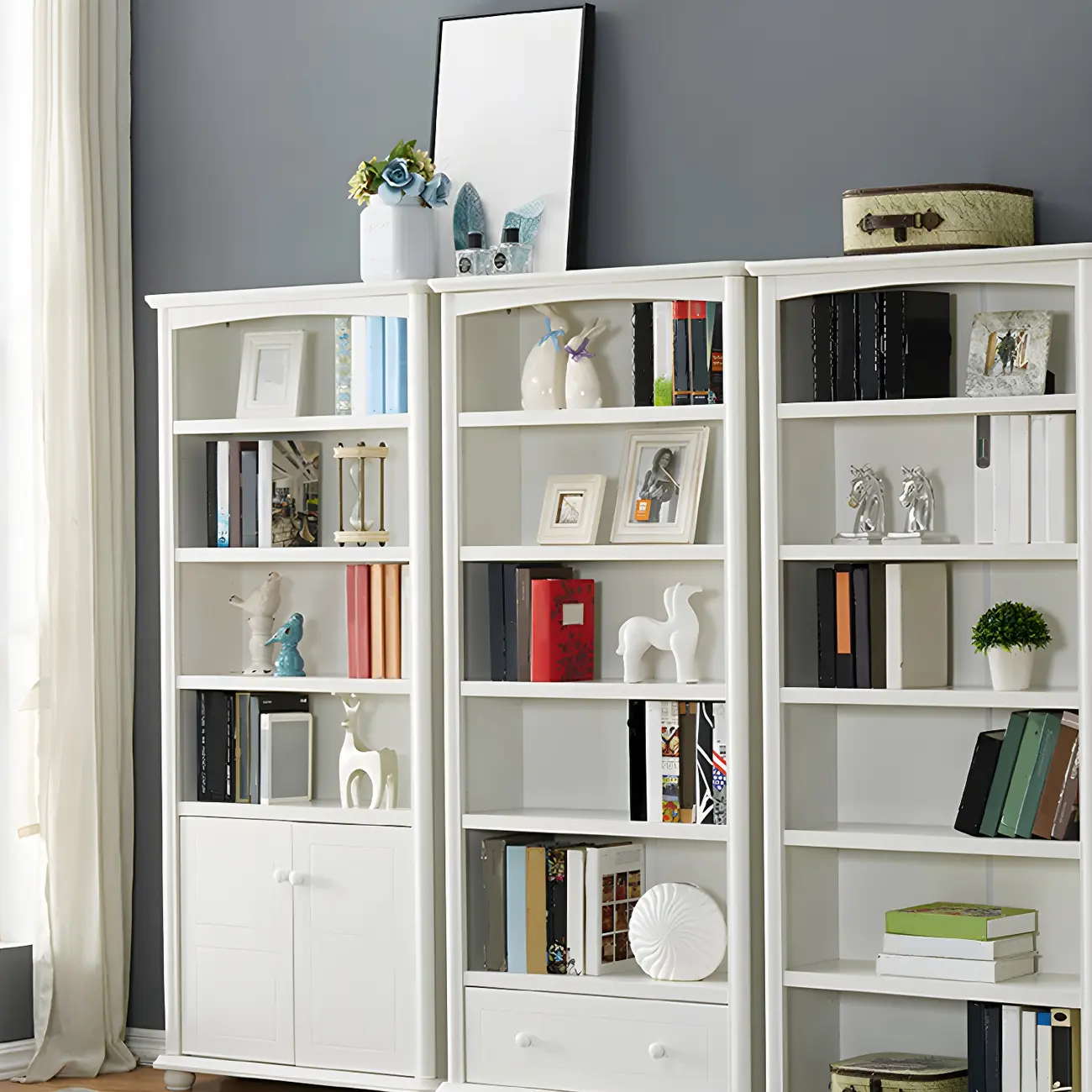 Modern White Wooden Bookcase with Storage for Home Office Image - 3 | homeyfad