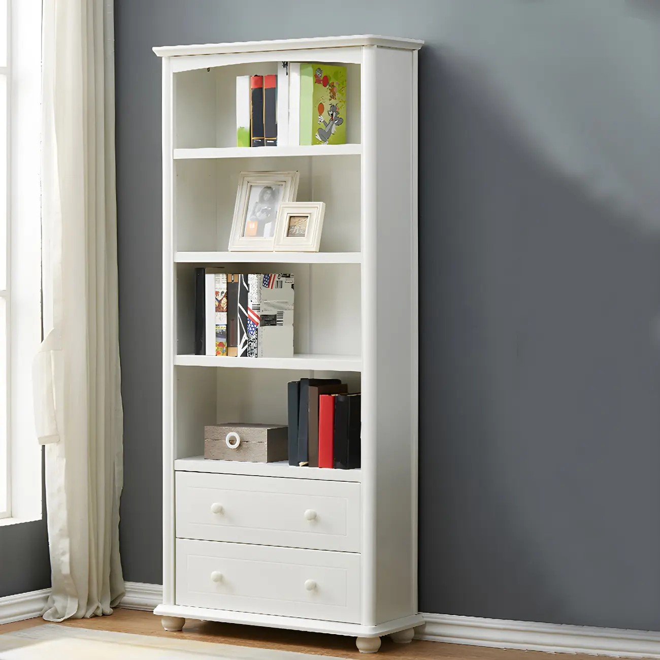Modern White Wooden Bookcase with Storage for Home Office Image - 2 | homeyfad