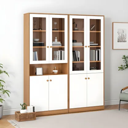 Sleek Wood Glass Door Bookcase with Adjustable Shelves Image - 1