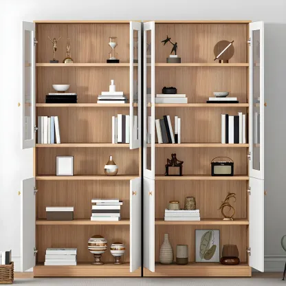Sleek Wood Glass Door Bookcase with Adjustable Shelves Image - 4