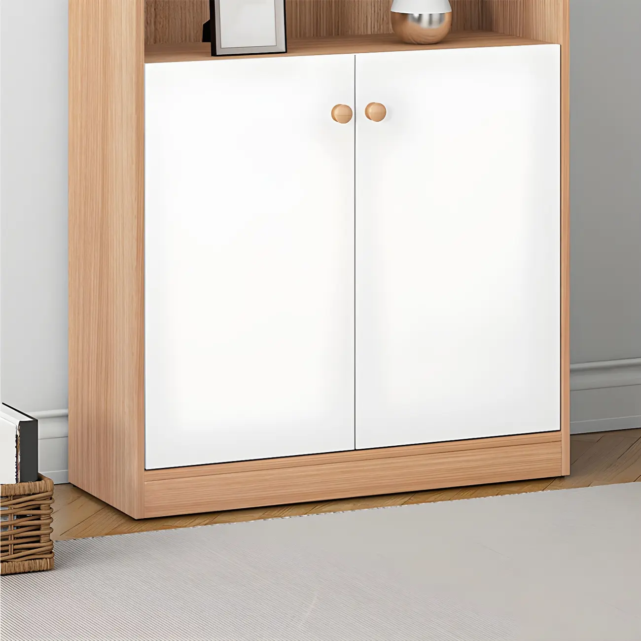 Sleek Wood Glass Door Bookcase with Adjustable Shelves Image - 7 | homeyfad