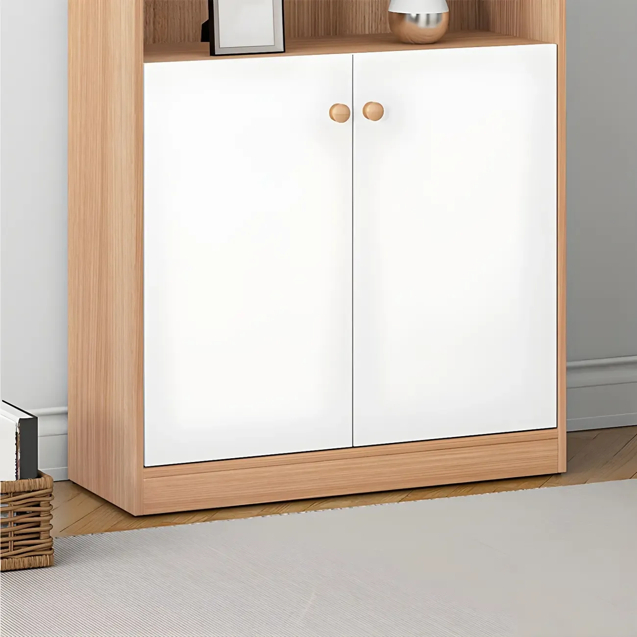 Sleek Wood Glass Door Bookcase with Adjustable Shelves Image - 7