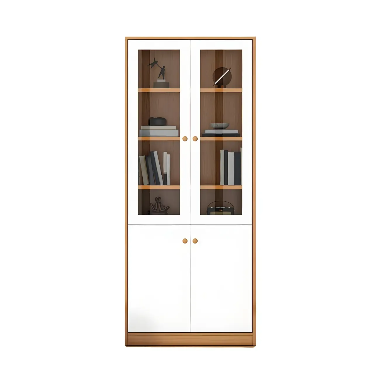 Sleek Wood Glass Door Bookcase with Adjustable Shelves Image - 8